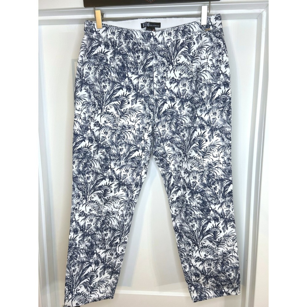 FDJ‎ French Dressing Jeans Womens 14 Blue Palm Toile Ankle Pants Pull On Stretch